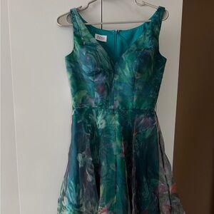 Teal Floral Fit-and-Flare Kids Dress